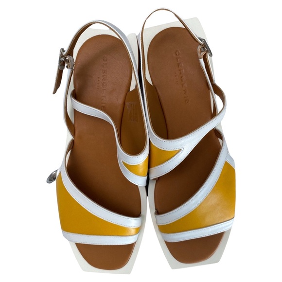 Robert Clergerie Umal Talco Blanc Agneau Soleil Yellow White Sandals 8.5 NWT - Picture 9 of 16